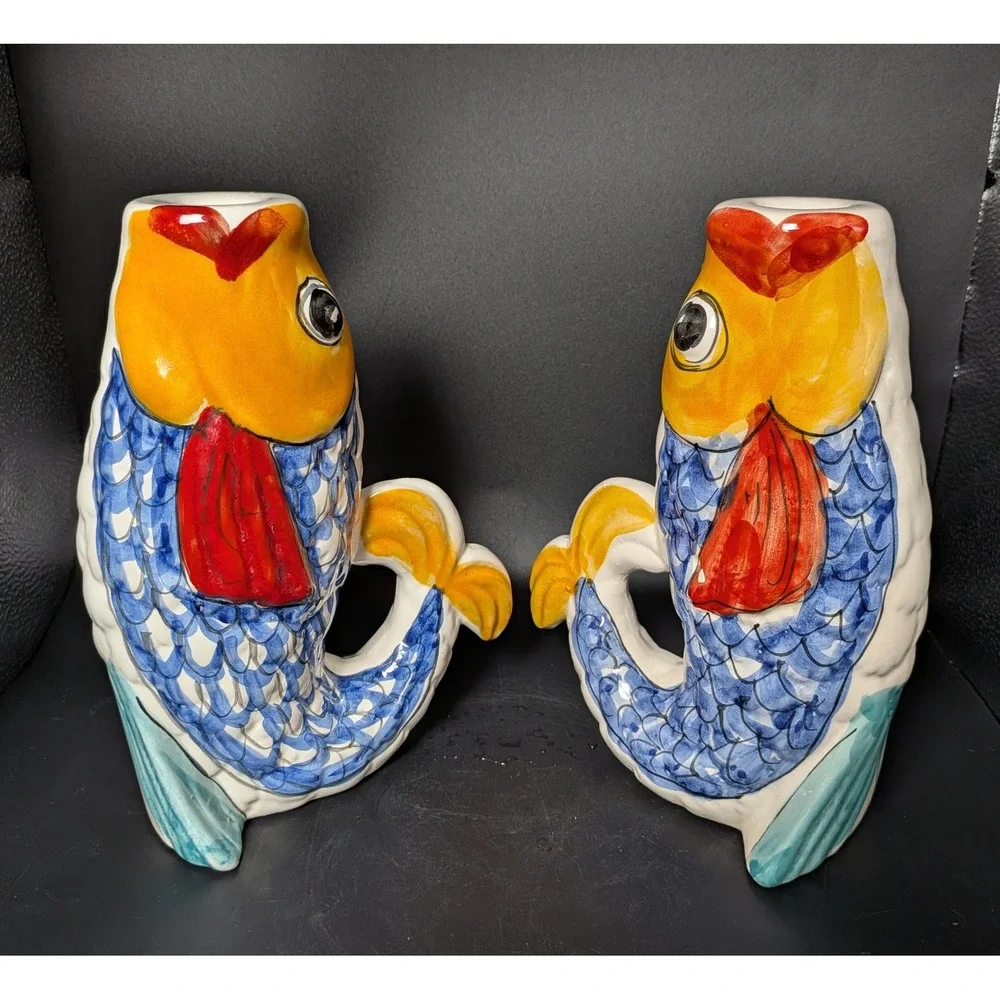 Vintage Italian Potter~Fish Candlestick Holders~Santo Stefano Di Camastra